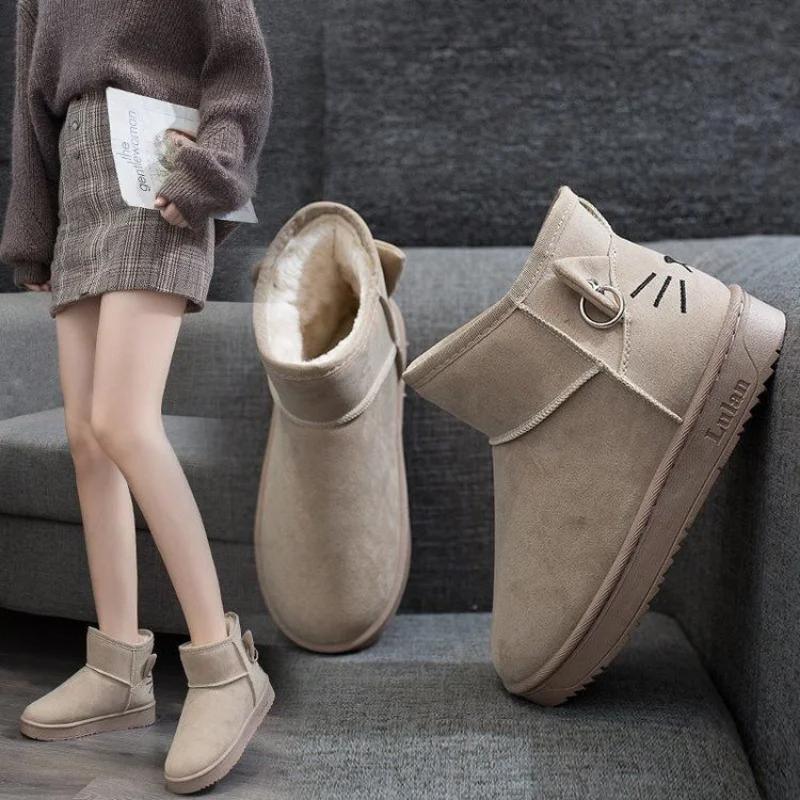 Fashion Furry Snow Boots Woman Flat Warm Female Shoes Elastic Boot Chunky Footwear Shoe Padded on Sale Winter 2024 Booties Platform Hot