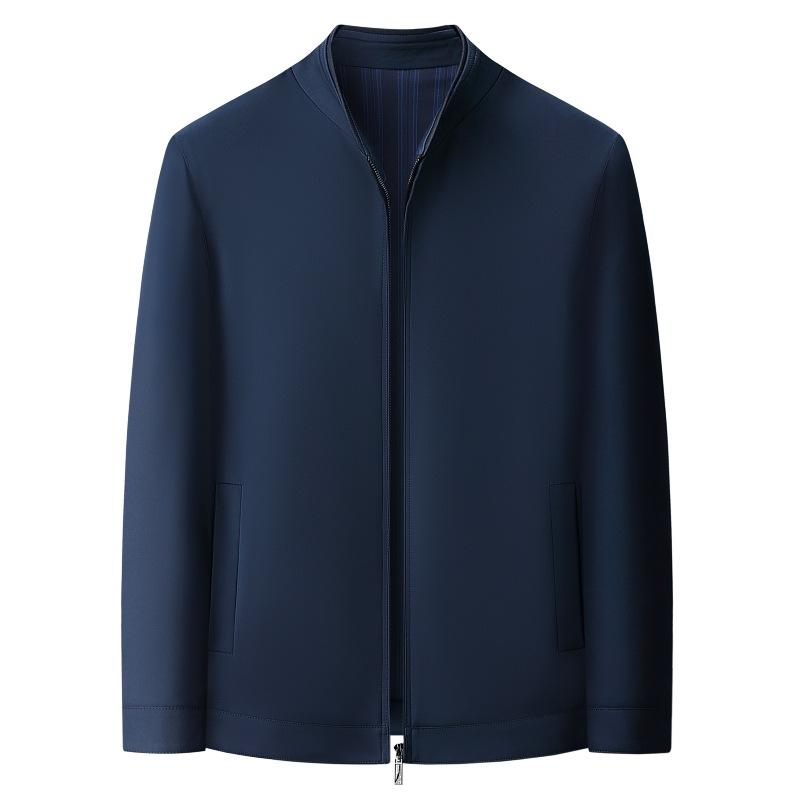 Spring and Autumn Stand Collar Jacket Men's Mulberry Silk Thin Top Middle-aged Dad Clothes Civil Servants and Leading Cadres Jackets