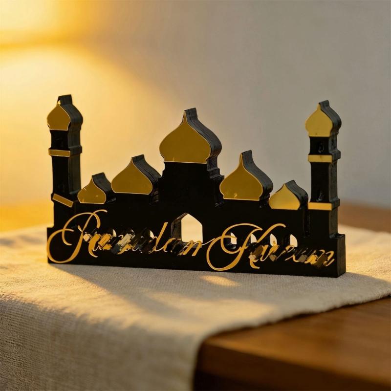 Handmade Wood Acrylic Castle Ornament For Tabletop Windowsill Bookshelf Display Middle Eastern Festival Celebration