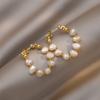 1 Pair Hoop Earrings Baroque Faux Pearls Decor Korean Style Design Earrings Jewelry Gift Fashion Accessories