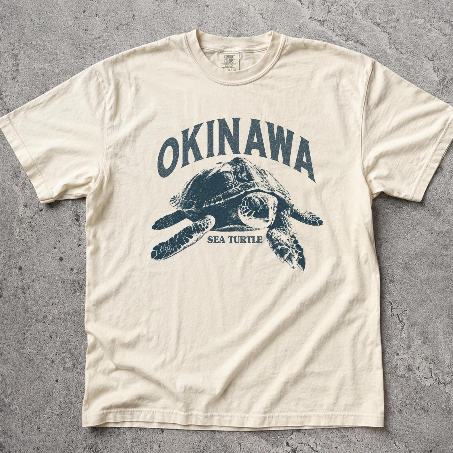 Okinawa Sea Turtle Shirt, Vintage Japanese Ocean Tee, Retro Beach Summer Apparel, Sea Life Lover Gift Top S