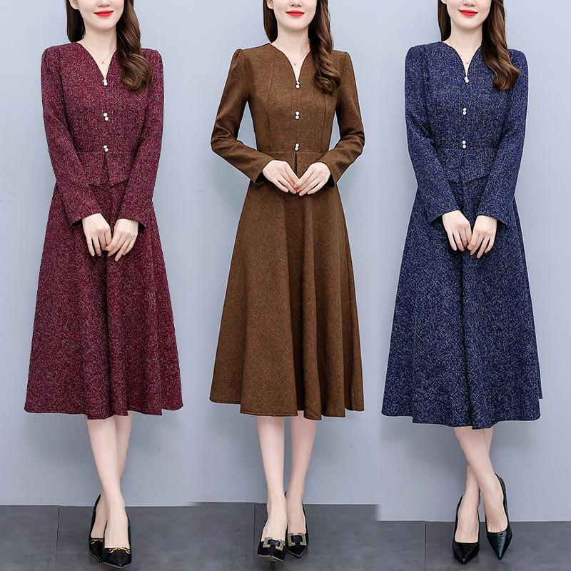 

Элегантное шерстяное облегающее длинное платье с V-образным вырезом 2023 года, осень и зима 2XL хаки