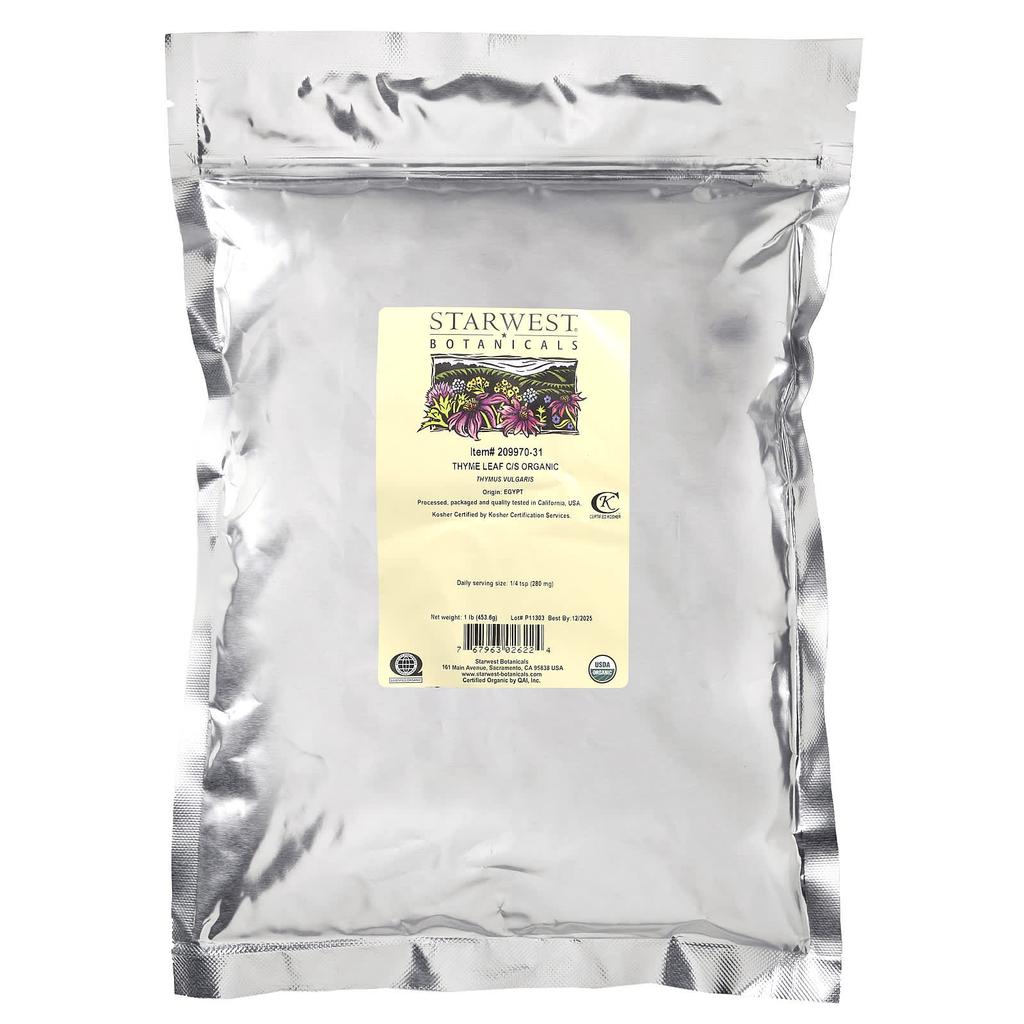 Organic Thyme Leaves, Cut and Sieved, 453.6G (1Lb)