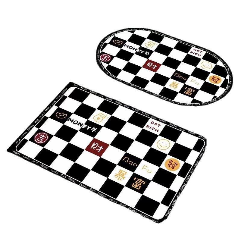 Simple Wind Diatomaceous Mud Checkerboard Bathroom Floor Mat Black and White Lattice Absorbent Non-slip Mat Kitchen Door Quick-drying Mat