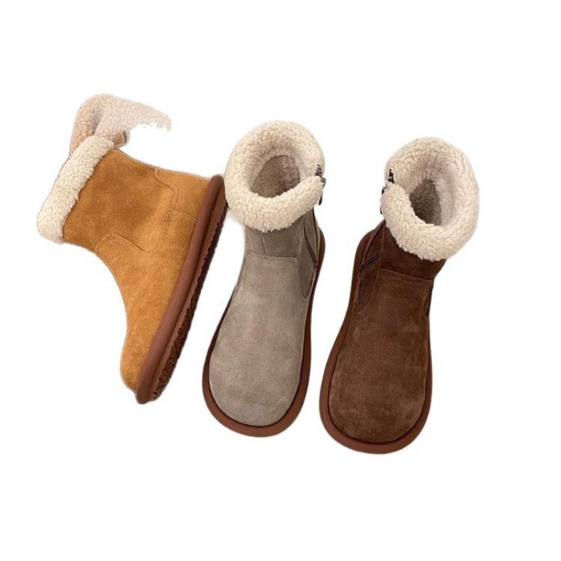 Snow Boots Women's Winter New Retro Velvet Warm Cotton Shoes Flat Bottom Ugly Cute Fluffy Cotton Short Boots