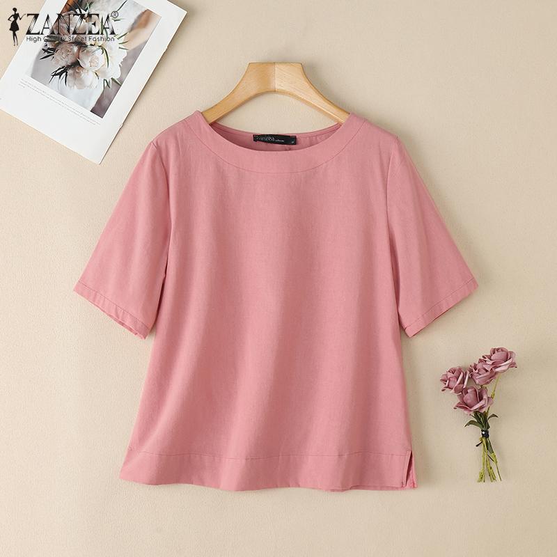 

ZANZEA Women Casual Round Neck Summer Short Sleeve T-Shirts S розовый
