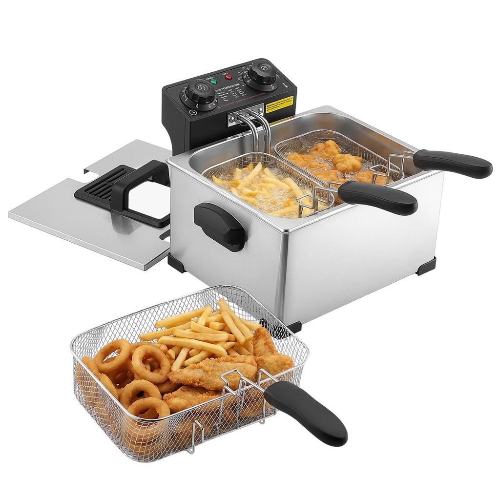 VEVOR Commercial Electric Deep Fryer, 5.2 L Oil Capacity, 2500W Stainless Steel Countertop Fryer with Large & Small Baskets, Overheat Protection