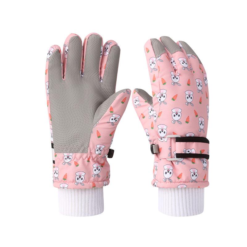 

Детские лыжные перчатки для зимы теплые с плюшевой подкладкой для занятий спортом на открытом воздухе ветрозащитные водонепроницаемые милые перчатки с принтом для велоспорта L