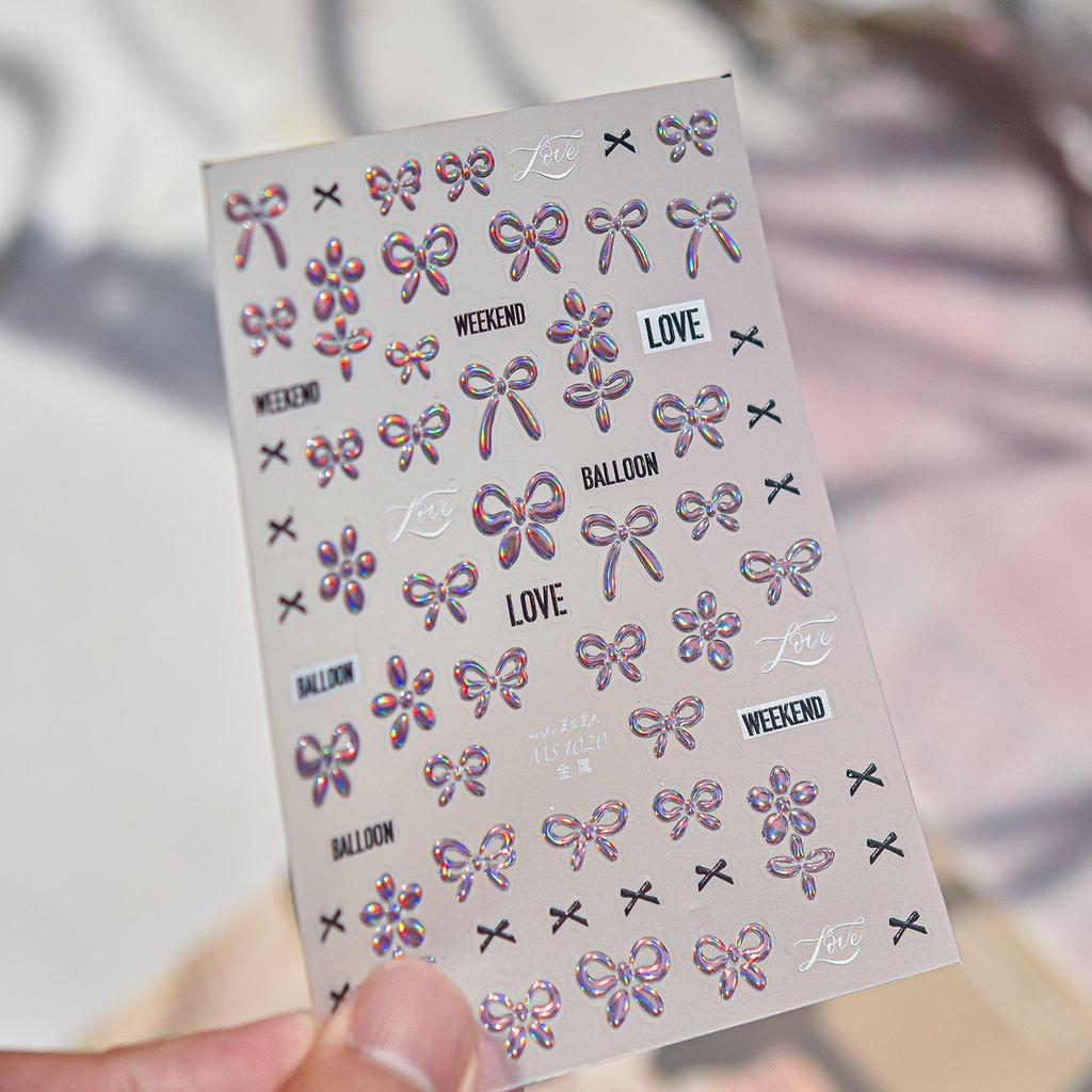 Tomoni Metal Nail Art Stickers: 3D Embossed Japanese Bow Tie Decoration