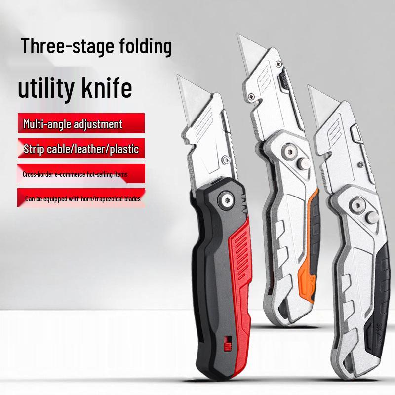 Three-Speed Folding Utility Knife: Heavy-Duty Paper & Cable Stripper with Aluminum Alloy for Industrial and Electrician Use