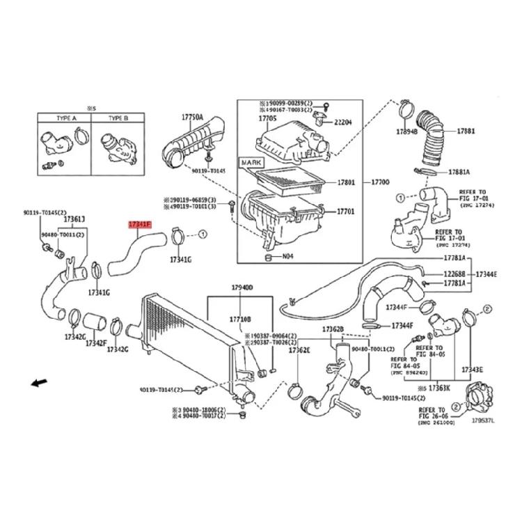 Intercooler Hose Pipe Duct Hose Tube Plastic Air Pipe 17341-0E021 17341-0E022 Easy Installation