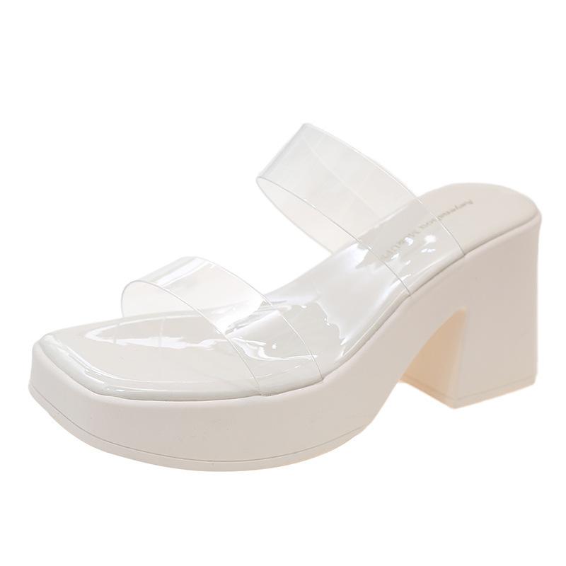 High Heels, Summer Sandals, Thick-soled Transparent Word with Thick Heels, Wear Cool Slippers On the Street