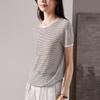 Round Neck Short-Sleeved Thin Striped Knitted Sweater for Women