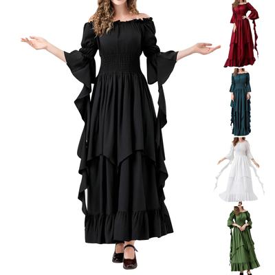 Νέα μεσαιωνικά ρούχα Ρετρό φόρεμα μακριά φούστα τετράγωνο λαιμό γραβάτα μέση καμπάνα μανίκια Festival Celebration Performance Clothing