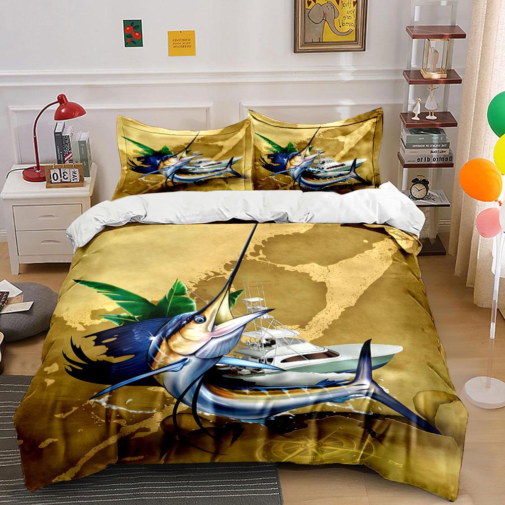 "Fishing Boat Marlin Decor Set" Soft Skin-Friendly Bedding Set Includes 1 Duvet Cover And 2 Pillowcase Gift