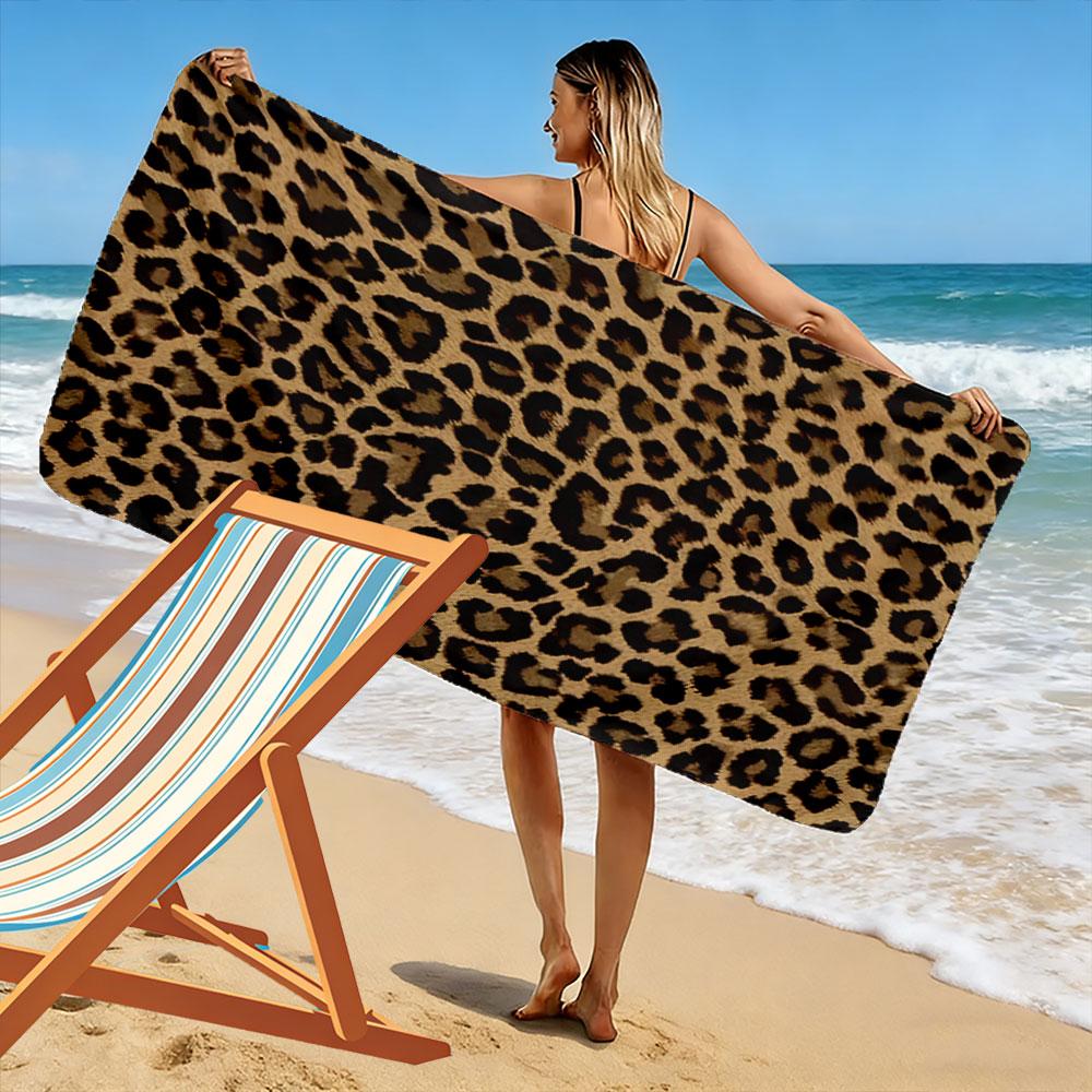 Goldener Wildleopard-Print Strandtuch, schnell trocknend, geeignet für Reisen, Outdoor-Sport, Joggen, den Strand und Schwimmen, Geschenk