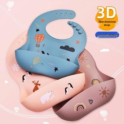 Bavaglino Impermeabile 3D in Silicone per Bambini con Ampia Tasca