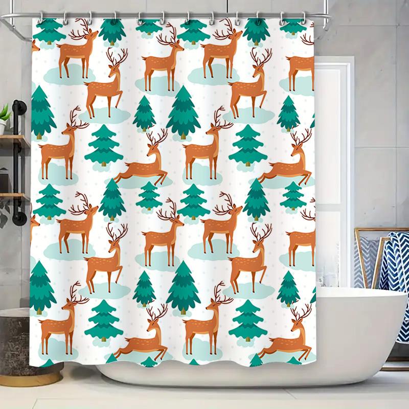 

Deer Pine Tree Shower Curtain Autumn Forest Print Bath Decor For Home Decoration W60H190(CM)-1 Pcs
