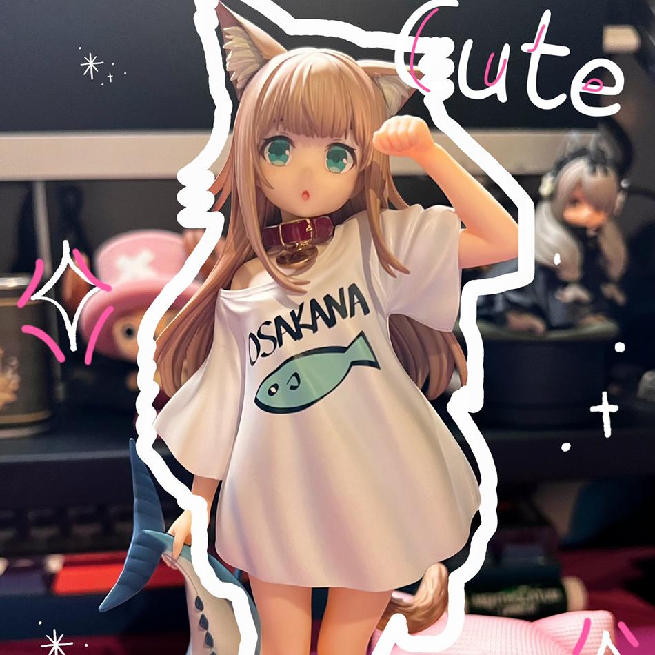 New Anime Cute Doll Sakura Soybean My Cat Is A Kawaii Girl Figure Sit And Eat Fish/Standing Figure Model PVC Collection Toy Gift
