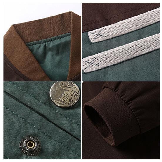 Autumn Men Jacket Color Block Stand Collar Single Breasted Slim Fit Ribbed Cuff Coat Streetwear