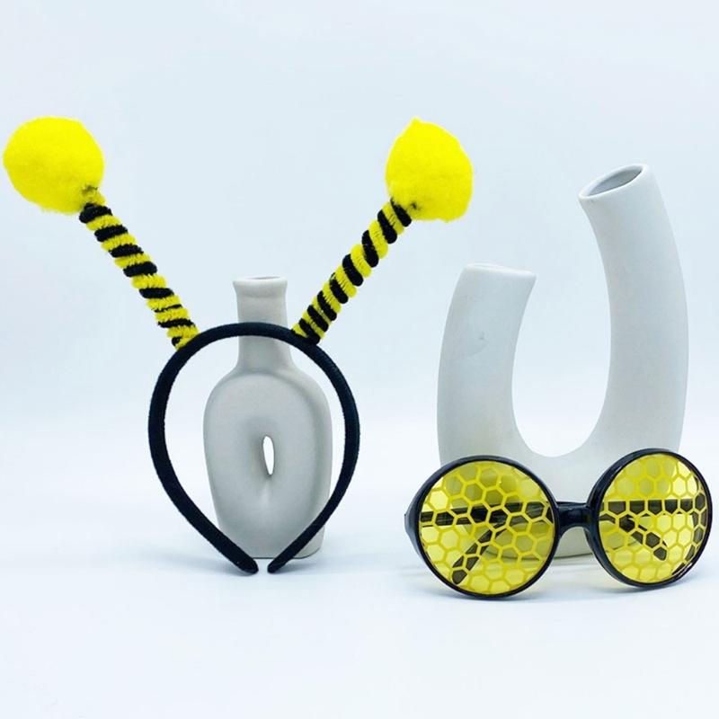 1set Cute Students Halloween Cartoon Bee Hairhoop & Sunglasses for Cosplay Party