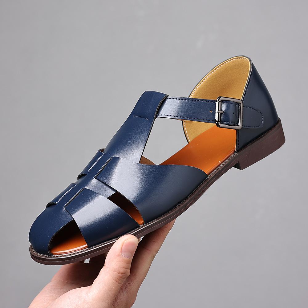 Summer New Men's Gladiators Blue White Silp On Pu Leather Casual Shoes Male Breathable Beach Sandals Outdoor Slippers Zapatos