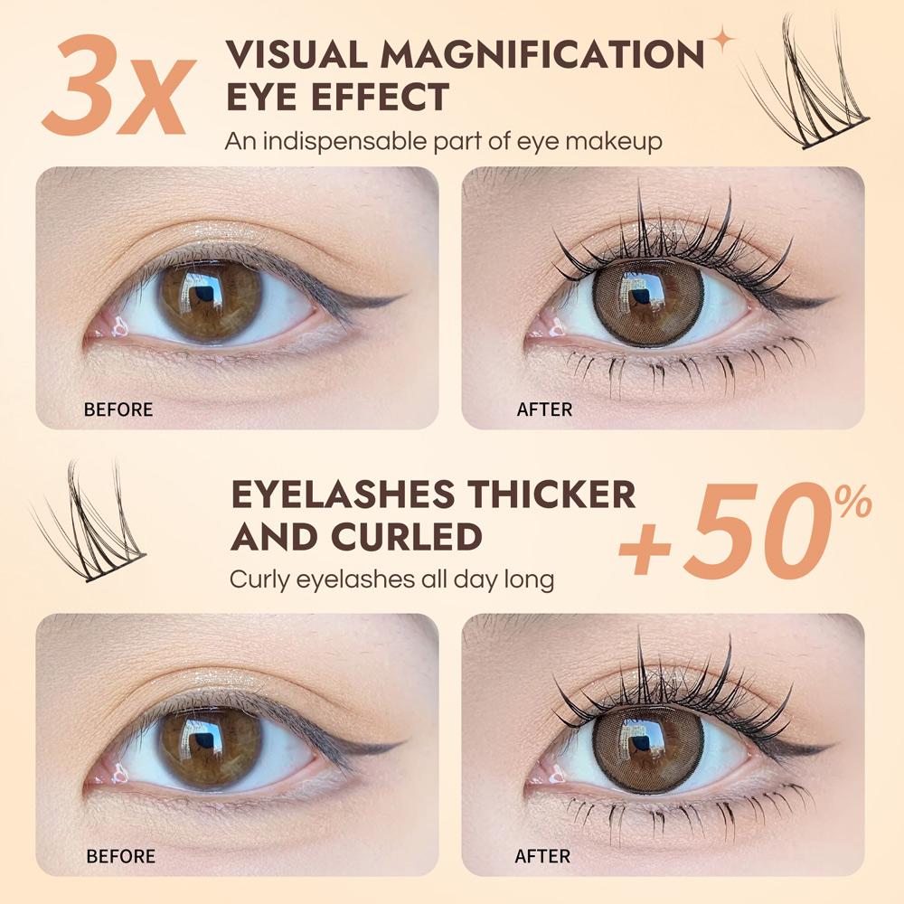 BQI Ultra-curly Sunflower False Eyelashes D Curl Enlarged Eye Makeup Looks, Large Capacity 120 Clusters Eyelashes