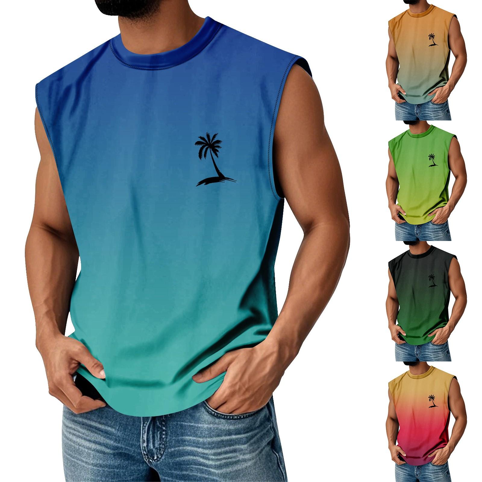 

Мужская летняя майка без рукавов с принтом, круглым вырезом и градиентом, спортивная, в стиле кэжуал L синий