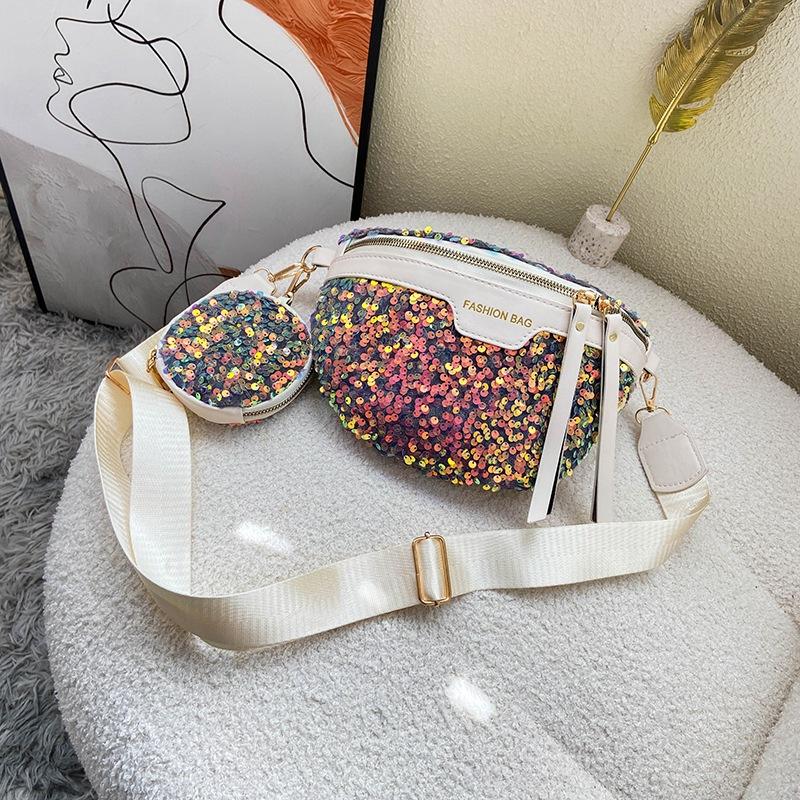 

Internet celebrity sequins fashion breast bag sports bag 2025 spring new versatile ins casual bag Korean version messenger bag tide