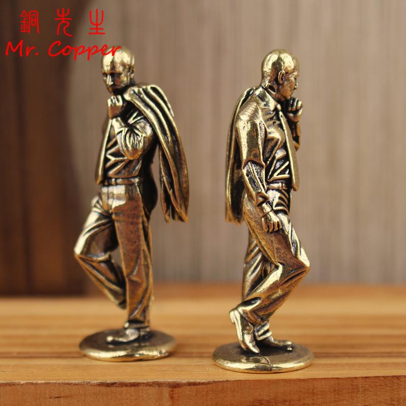 Brass Male Model In Suit Small Statue Retro Handsome Man Characters Figurines Desktop Ornaments Decorations Crafts Home Decors