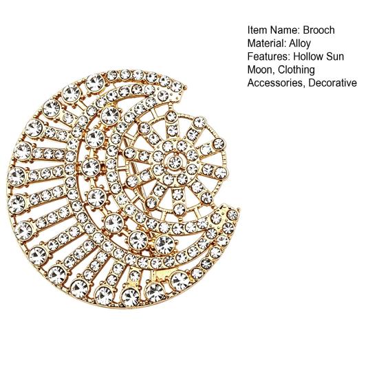 Sun Moon Badge Hollow Rhinestone Brooch, Metal Lapel Pin for Men Women, Jewelry Accessories Clothing Scarf Hat Decoration Women Fashion