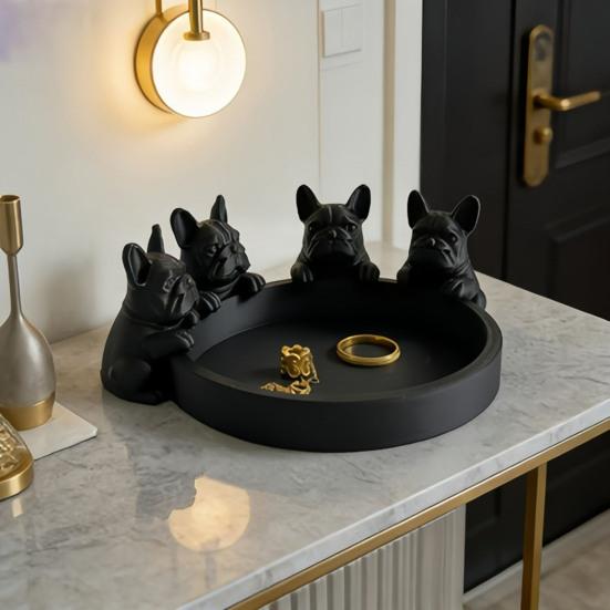 3D Printed Dog Figurine Cute Animal Statue Creative Art Ornament for Bookshelf Mantel Stylish Jewelry Organizer