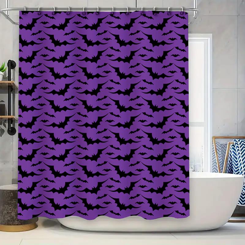 

Purple Halloween Shower Curtain With Black Bats Pattern Waterproof Bathroom Decor For Kids Room Party Decoration Size 72X84 Inch W60H190(CM)-1 Pcs