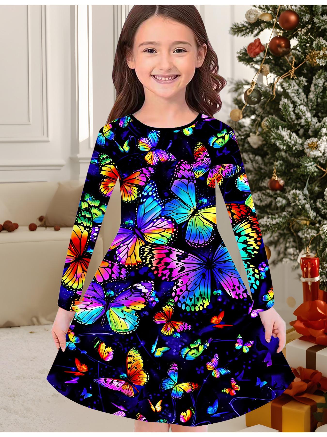 

Модное осенне-зимнее платье для девочек, платье-футболка с длинным рукавом и круглым вырезом, с 3D цветочным принтом, повседневное, универсальное, рождественская одежда 170 чёрный