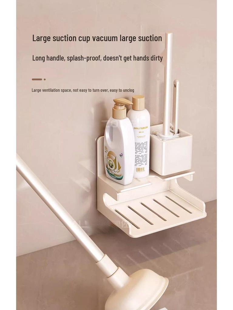 Bathroom Cleaning Set: Toilet Brush, Plunger, Storage Rack - No Dead Corners