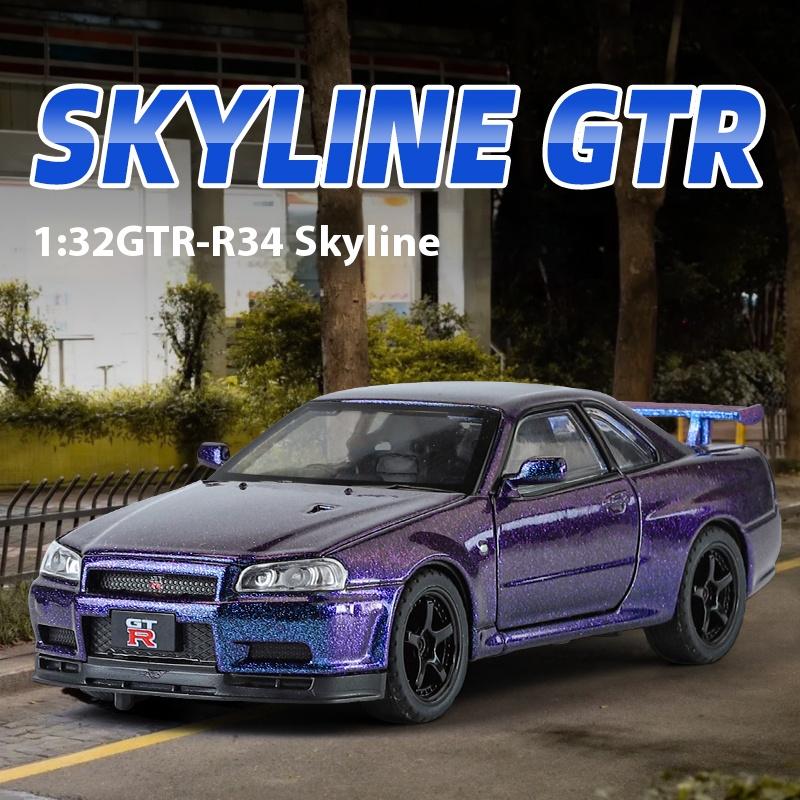 1/32 Nissan GTR R34 Skyline Supercar Alloy Metal Diecast Car Model Sound & Light Holiday Boyfriend Gift Collect Hobby Ornaments
