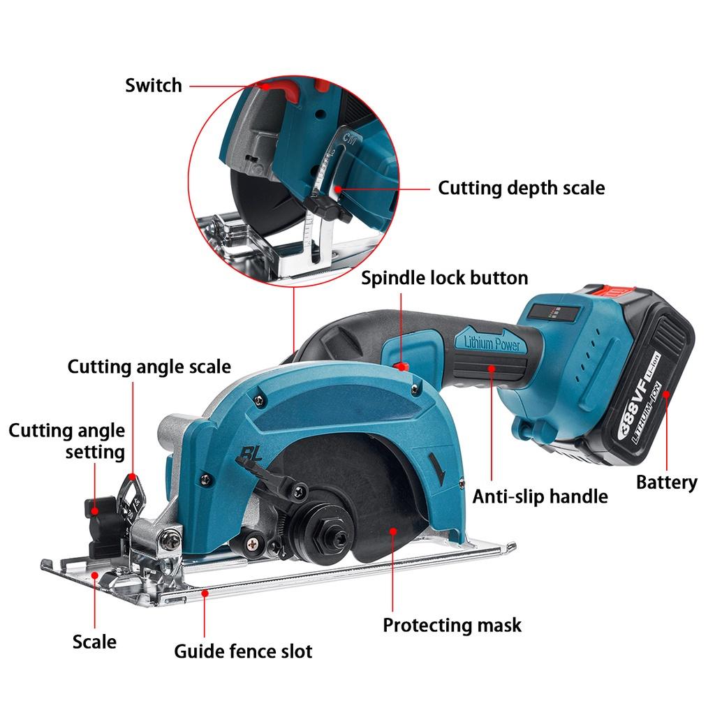 1850W 132MM/125mm 388VF Brushless Cordless Electric Circular Saw 0- 45° Adjustable Handle Power Tools Woodworking Machine