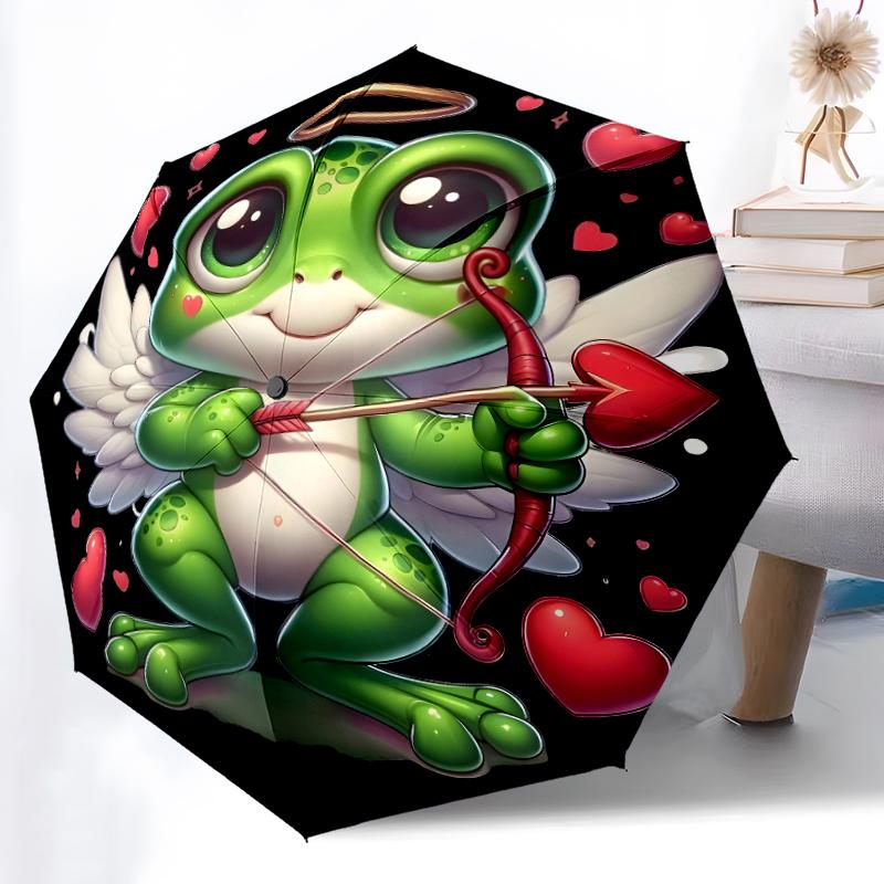 1pc Sturdy 8-Bone Auto Umbrella, Frog Umbrella, Digital Printed, Foldable Umbrella for On-the-Go Outdoor Use
