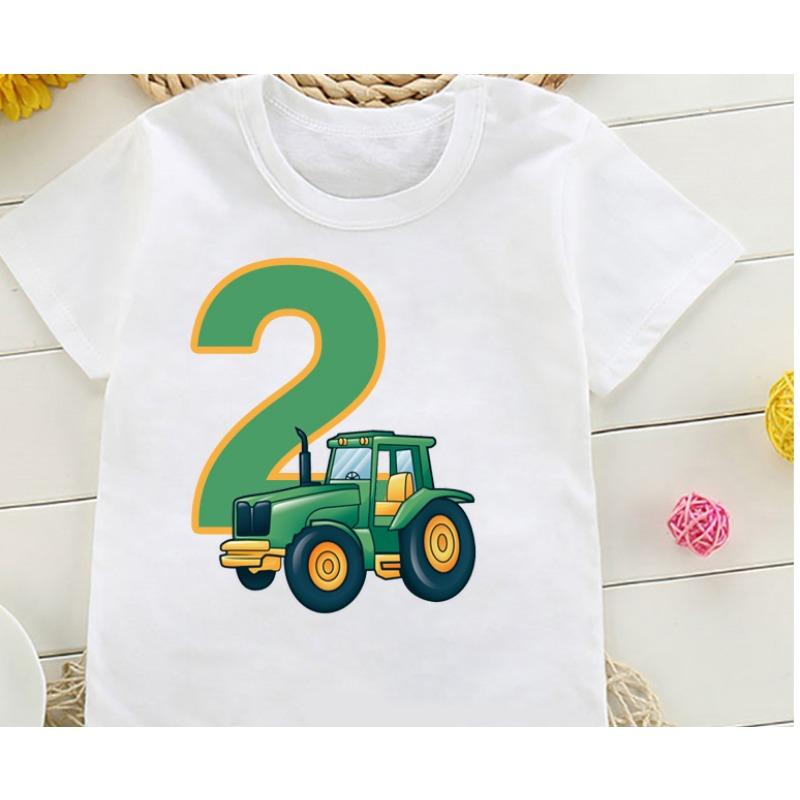 Cute Farmer Tractor 1-8 Years Old Happy Birthday T Shirt Kids Birthday Party Gift Children Funny Present T Shirt Tops