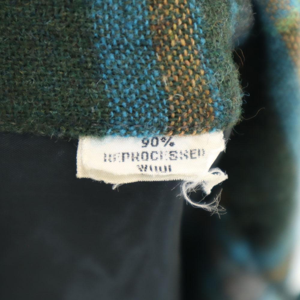 VINTAGE 70s wool blend Check Pattern Long sleeve Open collar shirt Men's Used