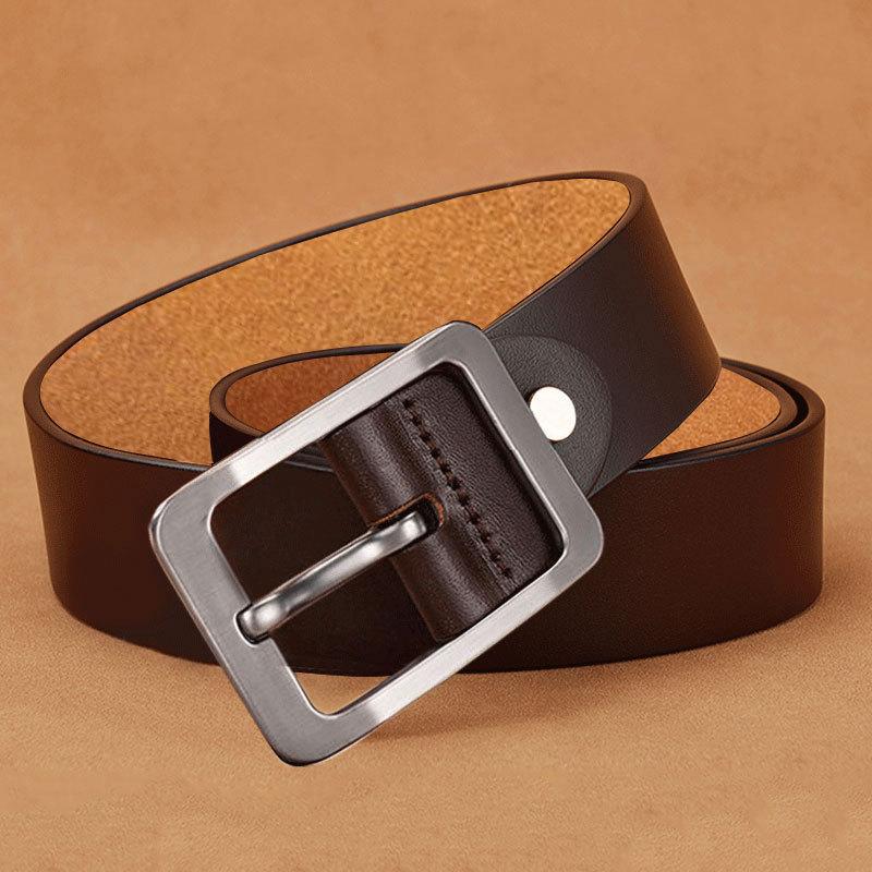 Retro New Belt Men's Genuine Leather Simple Belt Middle Aged and Young People's All-match Pin-buckle Casual Trousers