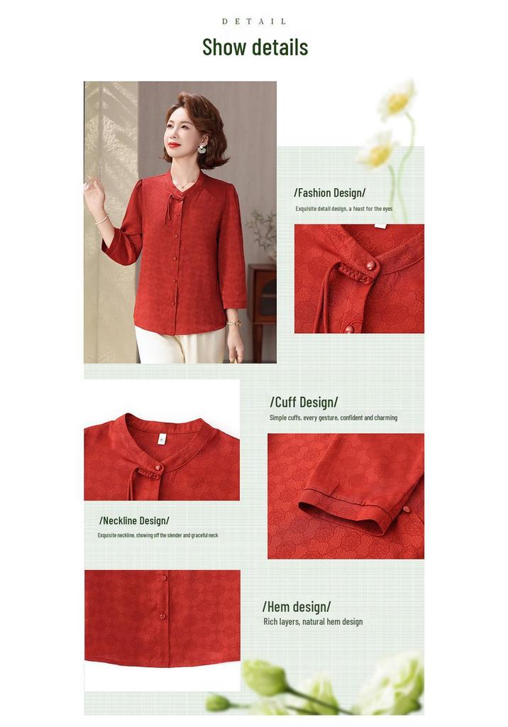 Spring & Summer Chinese Style Women's Seven-Point Sleeve Cardigan Shirt - Stylish Mother's Day Top for Mid-Aged & Elderly Women