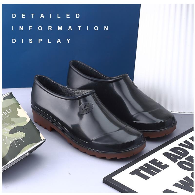 

Мужские модные низкие резиновые сапоги, утолщенные спортивные нескользящие дождевые сапоги на толстой подошве с внутренней платформой, водонепроницаемая обувь для хайкинга для мужчин 44 [One size bigger for fat feet] черный коричневый