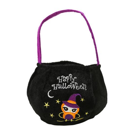 Xiaobudian Halloween Trick or Treat Bucket, 9.8x5.9 Inch Pumpkin Witch Black Cat Plush Tote Bag, Soft Candy Basket with Handle for Party Favors