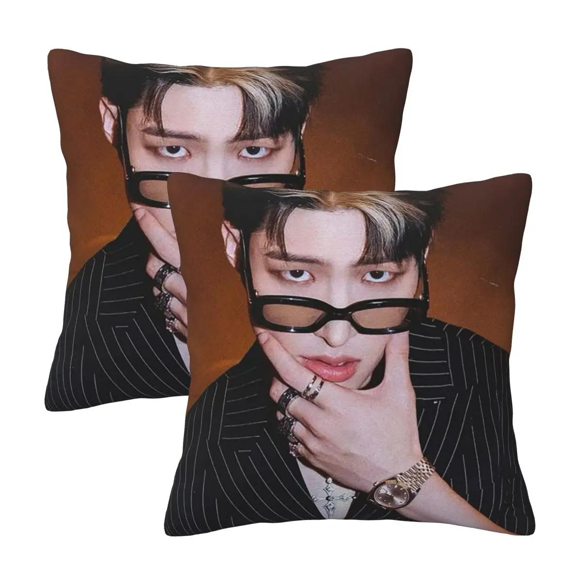 Mingi Ateez - Spin Off From The Witness Halazia 2 Pcs Square Pillowcase Pillow Cover Cushion Throw Pillow For Home Sofa Peach skin 18*18(CM)-2Pcs