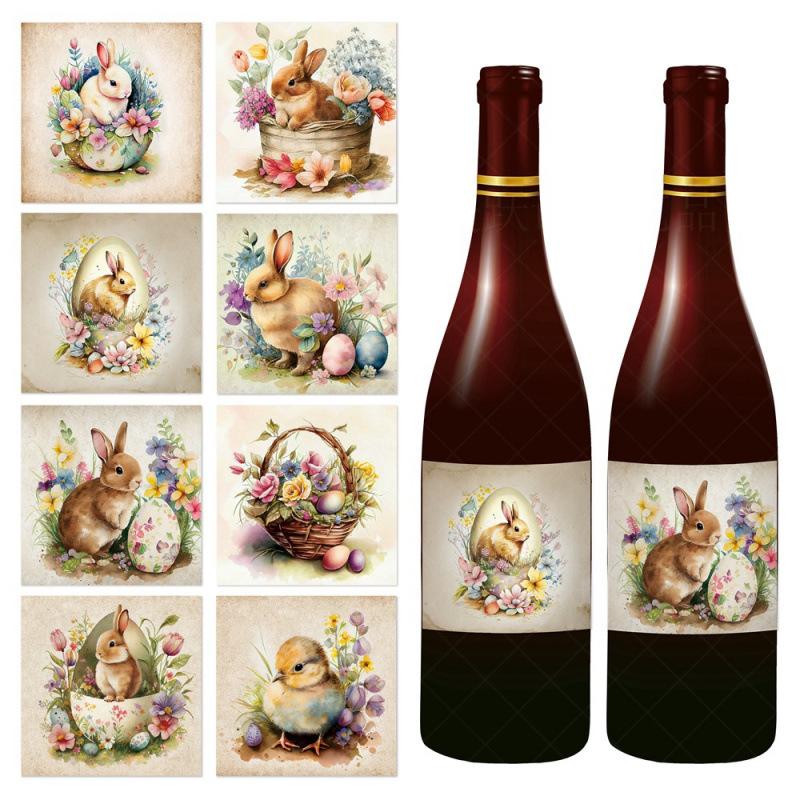Easter Party Creative Stickers, Rabbit Carnival Party Wine Bottle Decoration Stickers