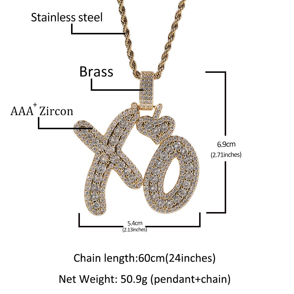 XO Heart Letter Pendant Necklace for Couples – Trendy Hip Hop Style