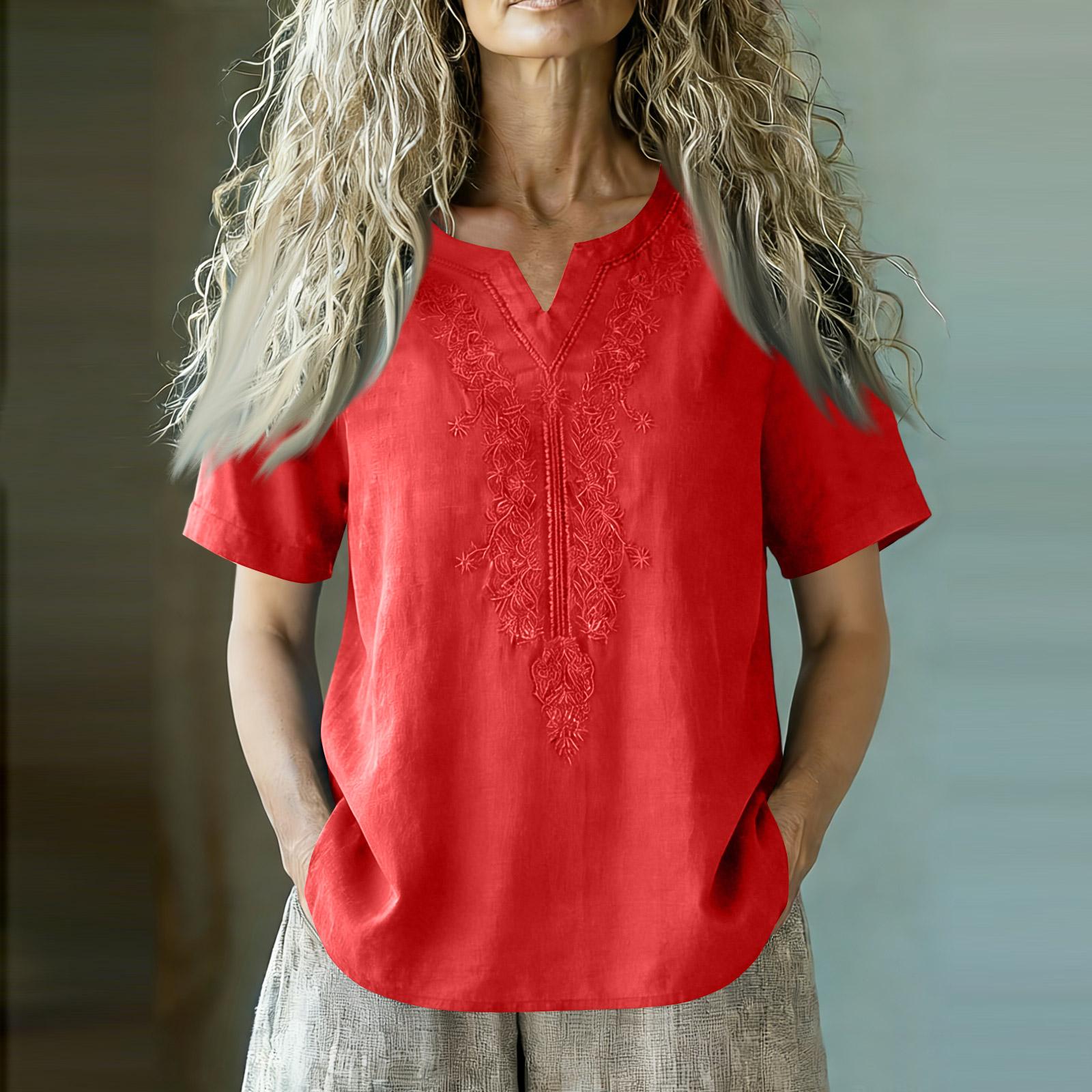 Tops For Women Short Sleeve V-Neck Summer Casual  Clothes XL