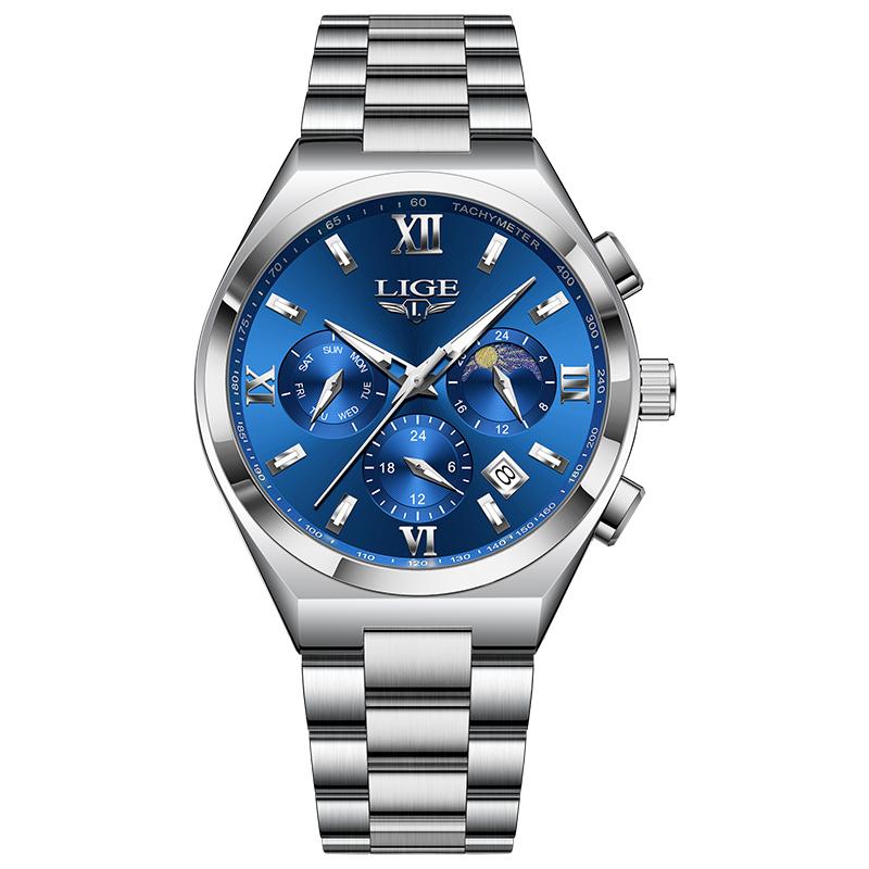 LIGE Top Original Luxury Man Wristwatch Luminous Waterproof Week Date Watch For Men Stainless Steel Quartz Fashion Men's Watches