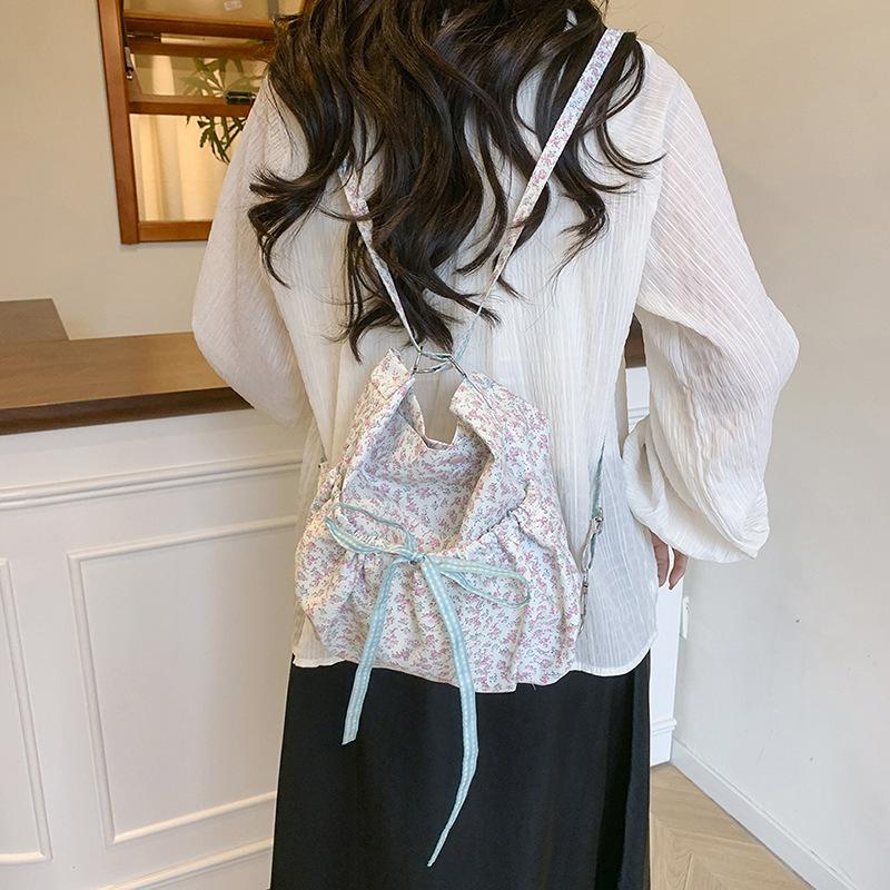 Spring Floral Backpack Ins Wind 2025 New Korean Bucket Bag Women's Large-capacity Commuter Shoulder Bag